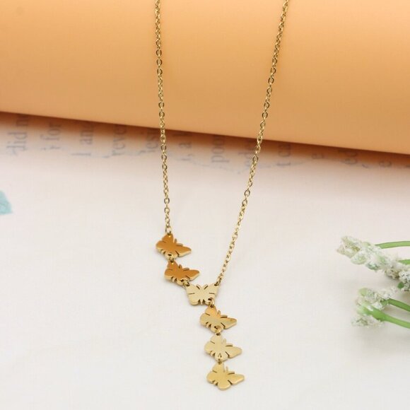 Yellow Gold Butterfly Pendant Necklace in Adjustable Chain Length, XPNL0357 - Picture 9 of 13